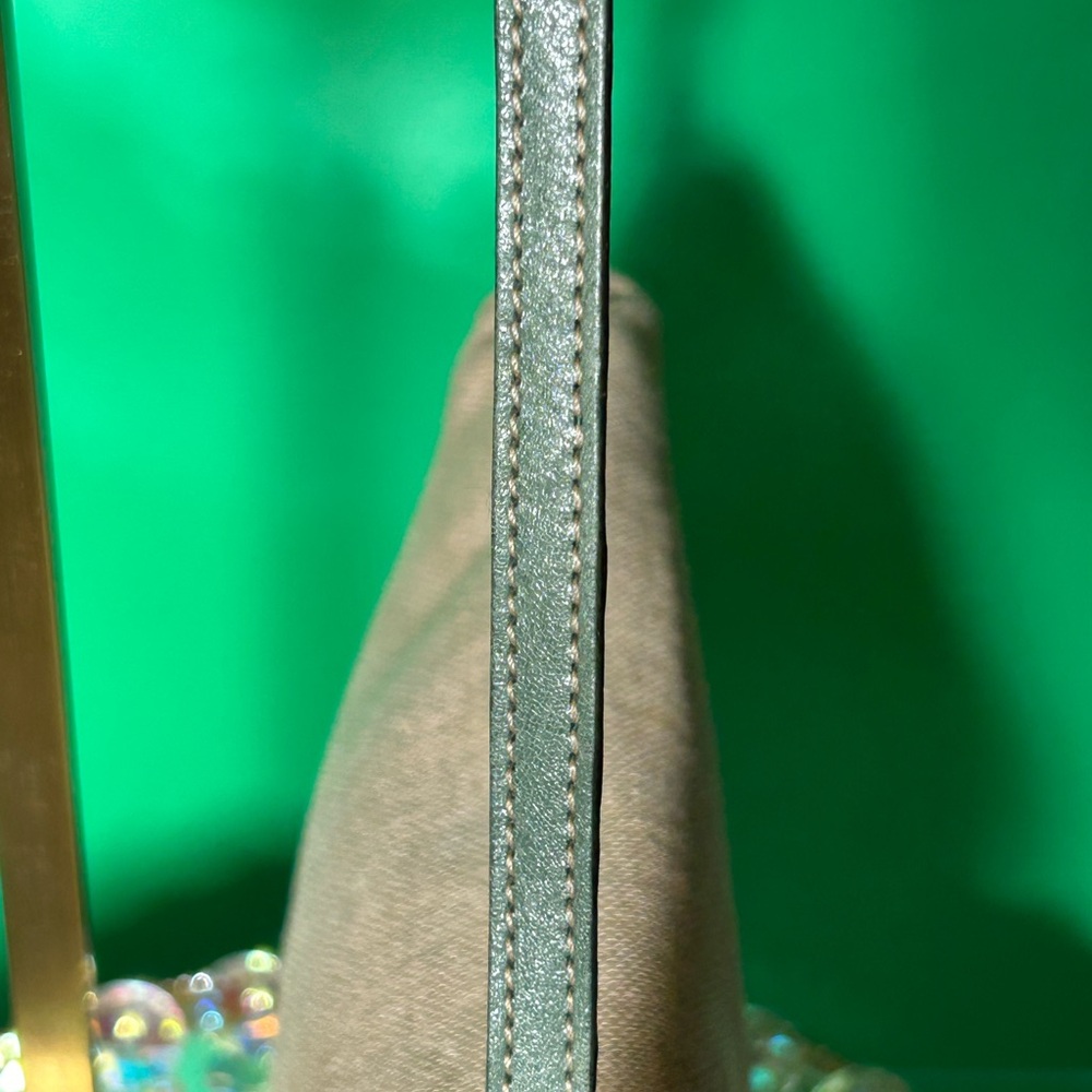 Kate Spade Beige Woven Linen Shoulder Bag – Green Trim – Small – Like New - Picture 12 of 13